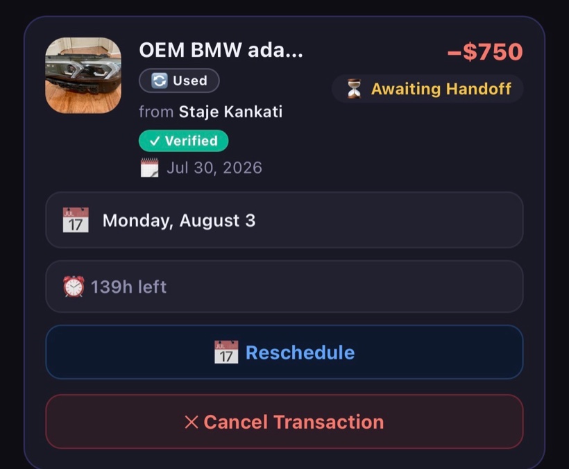 Swixli in-app meetup scheduling — a proposed meetup date with confirm and reschedule options